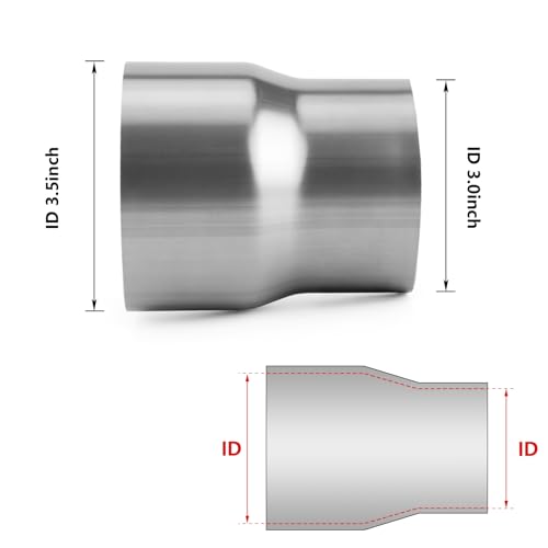 Image of A-KARCK Exhaust Adapter Connector 3 inch ID to 3.5 inch ID, Exhaust Pipe Reducer 4 inch Overall Length 304 Stainless Steel