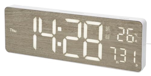 SLOWER 置き時計かけ時計 デジタル LED WiFi 自動 時刻調整 USB 電池 おしゃれ インテリア 白/木目 Camino SLW429