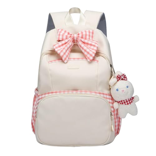 Mochila Kawaii com pingente fofo de 41,5 cm, bolsa para laptop, casual, leve, mochila de viagem, Branco, 430.00x300.00x140.00mm