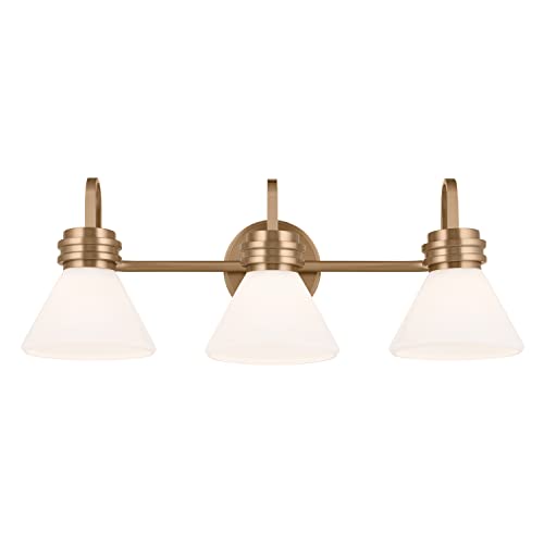 Image of Kichler Farum 26 inch 3-Light Bathroom Vanity Light Fixture with Opal Glass in Champagne Bronze for Mirror, Modern Wall Mount Over Single or Double Vanity (26 inch W x 9.5 inch H), 55155CPZ