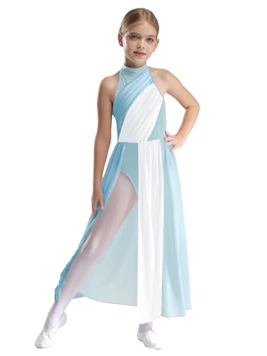 Freebily Vestito da Balletto Bambina Ballo Lirico Contemporaneo Body Danza Classica Ballerina Moderna Abito da Pattinaggio Artistico Costume da Ballo Latino Dancewear Azzurro 9-10 Anni