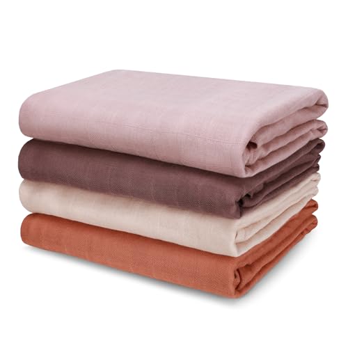 Image of LITTLE SPUD Muslin Swaddle Blankets, Large Receiving Blankets for Boys and Girls, 4-Pack Soft and Breathable Swaddle Wrap for Newborn, 47 x 47 inches (Beige Brown Series)