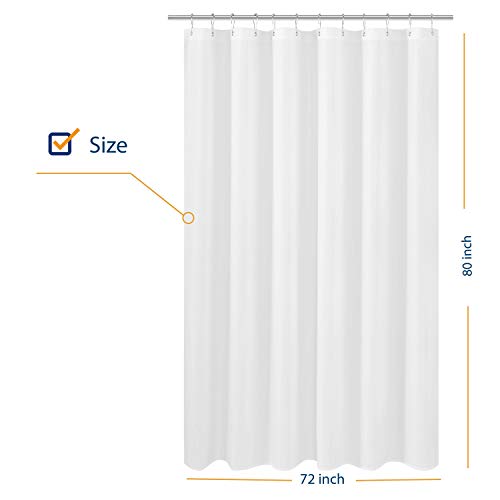 Image of N&Y HOME Extra Long Shower Curtain Liner Fabric 72 x 80 inches, Hotel Quality, Washable, White Spa Bathroom Curtains with Grommets, 72x80