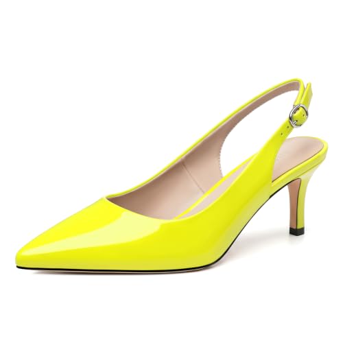 Image of NUMALEO Slingback Heels for Women Pointed Close Toe Kitten Heels Patent Pumps Dress Party Comfy Heeled Sandals Stiletto 2.5 Inch Dress Shoes