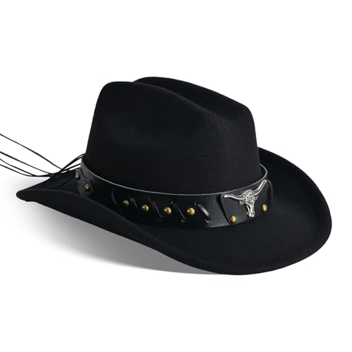 Image of Willheoy Kids Cowboy Hat for Girls Boys Western Cowgirl Hat with Buckle Belt Unisex Wide Brim Fedora Hat Dress Up Costume
