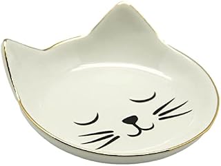 Fabulous Felines Cat Face Trinket Dish Ring Holder Ceramic White Gold Cute Kitten Head Jewellery Tray Cat Lover Gift For Her Women Girls