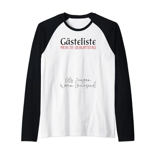 Gästeliste Mein 72. Geburtstag Libro de visitas Firma Camiseta Manga Raglan