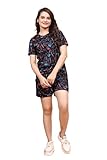 Women's Printed Swimwear Swim Costume Two Piece Tshirt Shorts Swimming Suit for Women (in, Alpha, XL, Regular, Standard, Black)