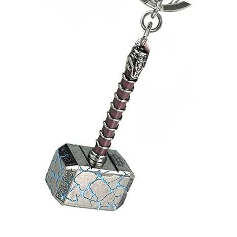 Image of Blue Aura Catchy Marvel Avengers Thor'S Love And Thunder Thor Hammer Pewter Mjolnir Anti-Rust Metal Keychain & Keyring For Men, Women,Bike & Car