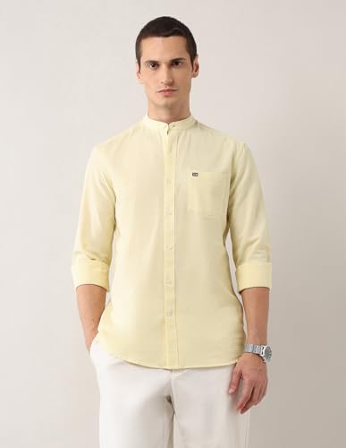 Image of Arrow Sports Men's Slim Fit Pure Cotton Mandarin Collar Shirt