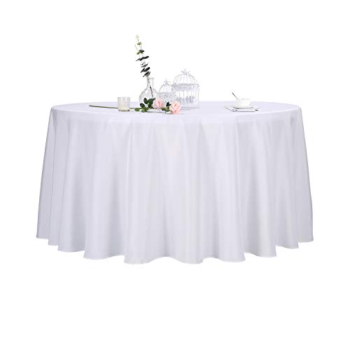 Ascoza 2pack 120 Inch White Round Tablecloth in Polyester Fabric for Wedding/Banquet/Restaurant/Parties