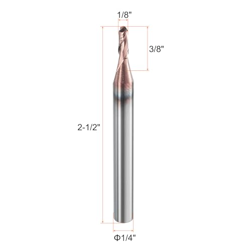 Image of HARFINGTON 2 Pcs Ball Nose End Mill 2 Flute 1 /8 inch Diameter 1 /4 inch Shank Tungsten Carbide Uncoated Spiral CNC Router Bits 3 /8 inch Cutting Length Single End Ball for Carving Engraving Grinding