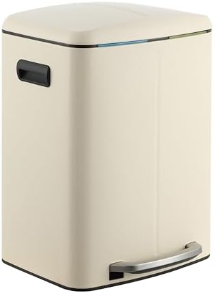happimess HPM1005F Marco Rectangular 10.6-Gallon Double Bucket Trash Can with Soft-Close Lid, Fingerprint Resistant, Modern, Minimalistic for Home, Kitchen, Office, Bathroom, Limestone Beige