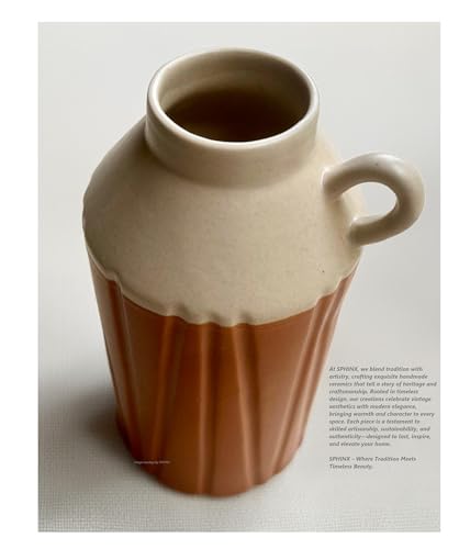Image of SPHINX Handmade Ceramic Flower Vase - Vintage Dual-Tone Farmhouse Vase - Rustic Ribbed Texture Boho Decor Pampas Grass Vase, Artisanal Home Decor (Vase Only) (Jug Shaped- 8 Inch)