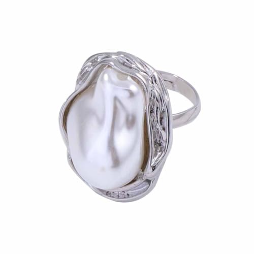 Baroque Pearl Rings for Women Irregular Chunky Statement Rings Vintage White Big Pearl Finger Ring Fashion Wedding Jewelry4