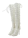 STUPMARY Women Peep Toe Sandals Cut-outs Cross-tied Lace Up High Heeled Gladiator Sandals Zipper Over The Knee Bootie Summer
