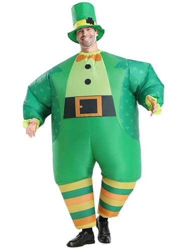 JUST FOR PARTY Adult Inflatable St.Patrick's Day Costume, Funny Blow up Green Leprechaun Costume for Women and Men (Suit)