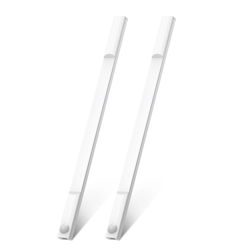 HELIAN 2Pack Magnetic Motion Sensor Lights, Under Cabinet Lights,12Inch Rechargeable Battery,Wireless Under Counter Lights for Kitchen, Stairs,Bedroom (White)