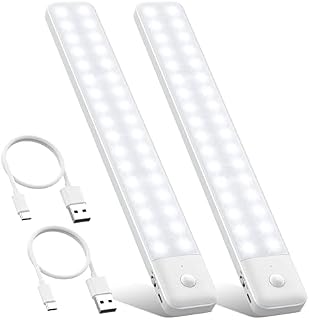 QTshine Motion Sensor Lights 80 LED, [2023 Newest] 12.6 inch Under Cabinet Night Lights,2-Pack Wireless USB-C Rechargeable Battery Powered Lights,Magnetic Strip Stick-on Closet Kitchen Garages