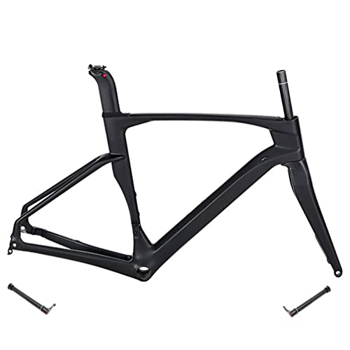 QHIYRZE Carbon Fiber Road Bikes Frameset Disc Brake Off Road Racing Frame F12x100mm/R12x142mm Thru Axle Bicycles Frame 45/48/51/54CM BB86,for 700c Wheel (Color : Black, Size : 48CM)