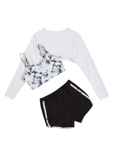 Verdusa Girl's 3 Piece Tie Dye Swimwear Bathing Suit Swimsuits Bikini and Shorts with Cover Up