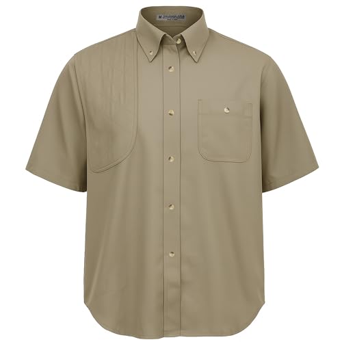 Men's Hunting Shirt Button Quilted Shooting Patch Short Sleeves 52% Cotton 48% Poly Button Down Collar Full Cut