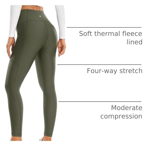 Image of CRZ YOGA Fleece Lined Leggings Pockets 25'' - Thermal High Waisted Casual Lounge Workout Womens Yoga Pants Winter Warm