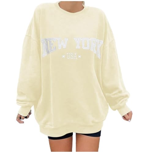 Sweatshirt femme tendance à motif lettre beige oversize casual