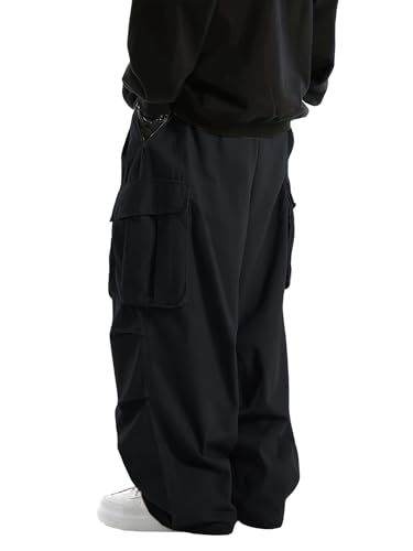 WZIKAI Men's Baggy Cargo Pants Elastic Waist Drawstring Parachute Cargo Pants Casual Joggers Hiking Pants with Pockets4