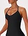 OLCHEE Womens Halter Tank Tops V Neck Impact Backless Longline Strappy Adjustable Gym Workout Top Padded - Black Medium