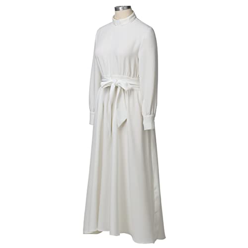 Image of CAMDOM Church Clergy Dress for Women Long Sleeve A Line Elegant Maxi Dress with Tab Insert Stand Collar and BeltA