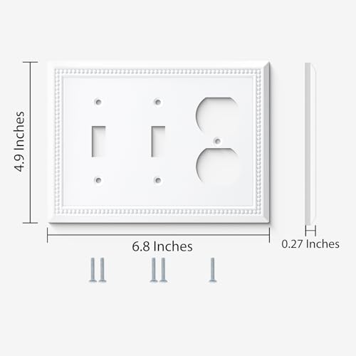 Image of Henne Bery Sunken Pearls Heavy Duty Decorative Wall Plate Switch Plate Outlet Cover (Double Toggle /Single Duplex, White)