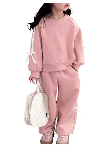 Toddler Girl's 2 Piece Sweatsuits Bow Striped Crewneck Sweatshirt and Sweatpants Set