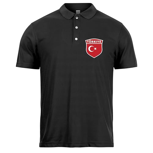 Fussball Poloshirt Herren | Personalisiertes T Shirt mit eigenem Namen und Nummer | Türkei 2026 Trikot (S Schwarz Ohne Druck)