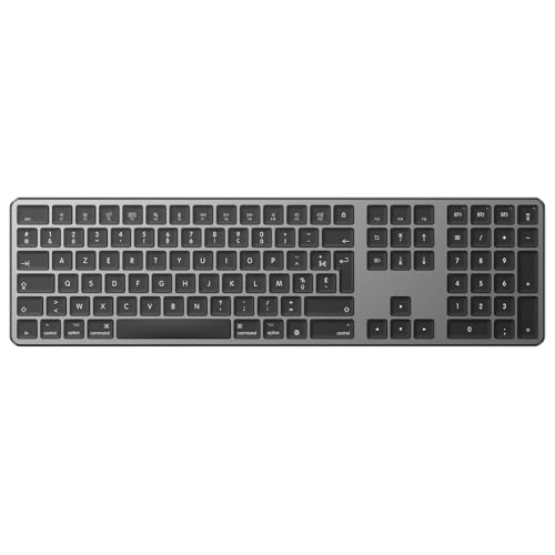 OMOTON Clavier Bluetooth pour Mac, Clavier sans Fil Rechargeable Multi-dispositifs avec 3 Canaux Bluetooth pour Apple Mac Pro/Mini, MacBook Pro/Air, iMac Pro, AZERTY Français, Gris Foncé