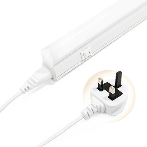 Under Cabinet Lamp with UK PLUG, 1FT 470lm 4W Kitchen Light Tube, 4000K 30cm T5 Fluorescent Light Fixture with On/Off Switch, Connect Up To 10 Units, No Need For Extra Plugs, Perfect For Basement