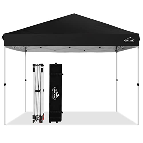 AIGOCANO Pop up Canopy Tent,10x10 Instant Outdoor Canopy for Parties with Wheeled Bag,Black