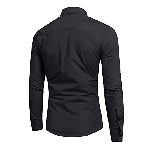 Men's Long Sleeve Military Button Down Cargo Shirt Tactical Training Hiking Work Shirts Slim Western Tops with Pockets2