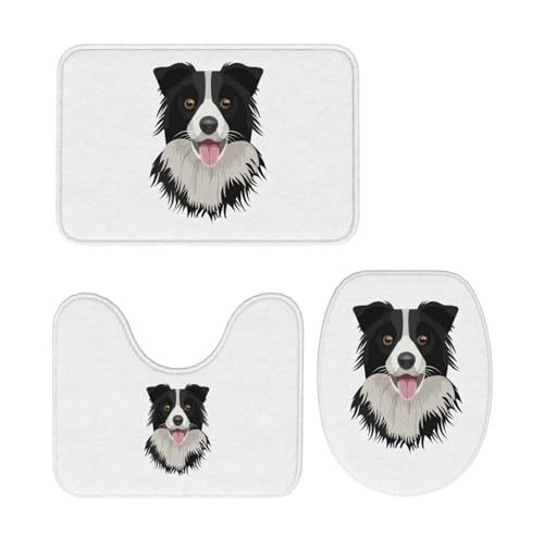 トイレマット 可愛い ボーダー・コリー 犬柄 3点セット 足元マット 便座カバー マットフタカバー U型 O型 トイレ兼用 滑り止め おしゃれ バスマット 洗える 浴室 玄関 家庭用 ホテル用