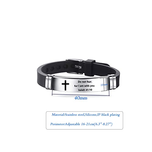 Inspirational Quote Cross Bracelets Faith Christian Bible Verse Silicone ID Wristband Religious Gifts for Men Women Stainless Steel Rubber Adjustable4