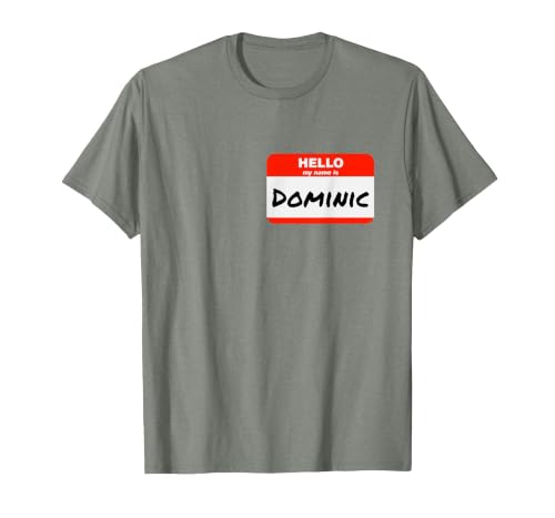 Dominic Name Tag Sticker Hello My Name is Dominic T-Shirt, Men, Olive Heather, X-Large