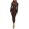 REORIA Women’s Summer Mesh Sheer Short Sleeve Midi Ruched Bodycon Dress Mock Neck Elegant Evening Party Cocktail Dresses