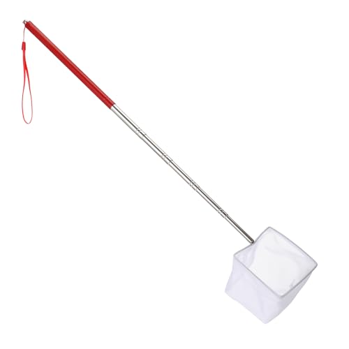 3 Inch Aquarium Net, Fish Net for Fish Tank with 8.6\" to 39\" Long Extendable Stainless Steel Handle Red Small Square Fine Mesh Shrimp Nets Pond Food Residue Debris Skimming Tool for Fishes Shrimp