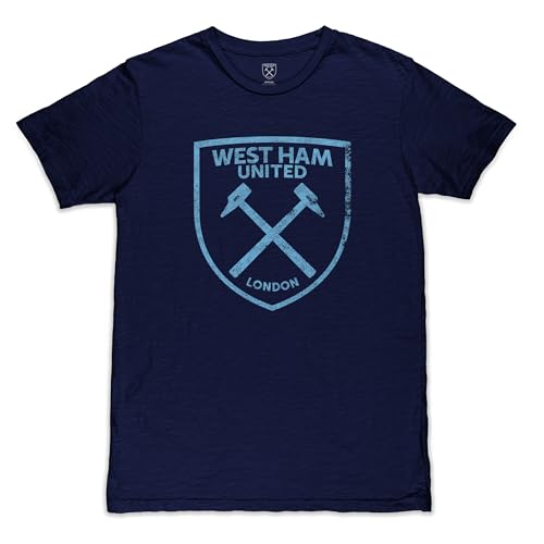 West Ham United Mono Badge Premium Vintage Cotton Slub T-Shirt - Navy (US Alpha X-Large Regular Regular Navy)