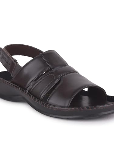 Image of Liberty Healers STARC-1E Men Casual Sandals, Brown & Tan - Formal, Leather Look Sandals for Men with Buckle Strap - Stylish Sandal for Man - Mid Heel Lightweight, Comfortable Footwear