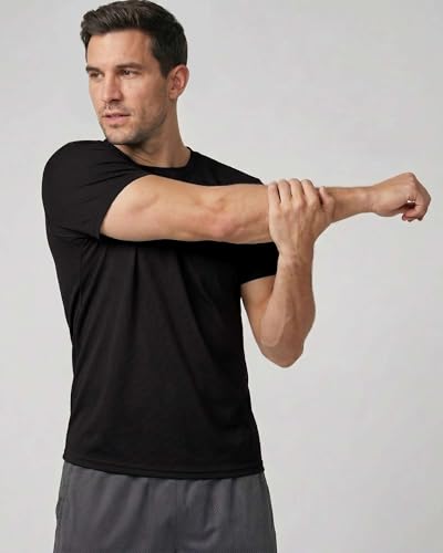 Image of Real Essentials 5 Pack: Men's Mesh Performance Quick Dry Tech Stretch Ultra-Soft Breathable Short Sleeve Crew Active T-Shirt | Available In Big & Tall, Moisture Wicking, Quick Dry, Cooling, Summer, Casual, Basketball, Tennis, Hiking, Yoga, Tops