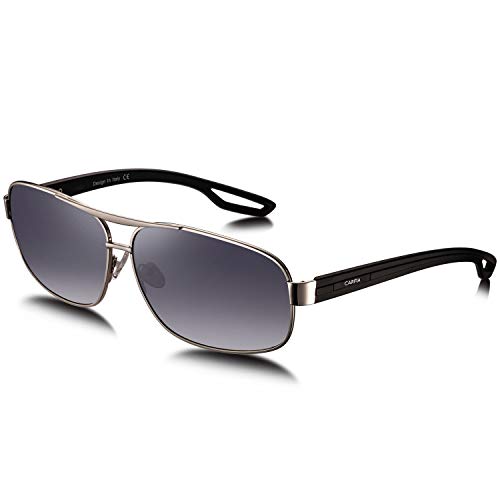 Carfia - Gafas de sol polarizadas para hombre, marco de metal cuadrado, protección UV400 Gun Frame Blue Grey Lens Talla única (Lente gris degradado)