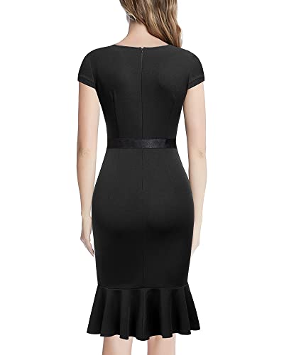 Miusol Women's Retro Square Neck Business Ruffle Hem Cocktail Dress2