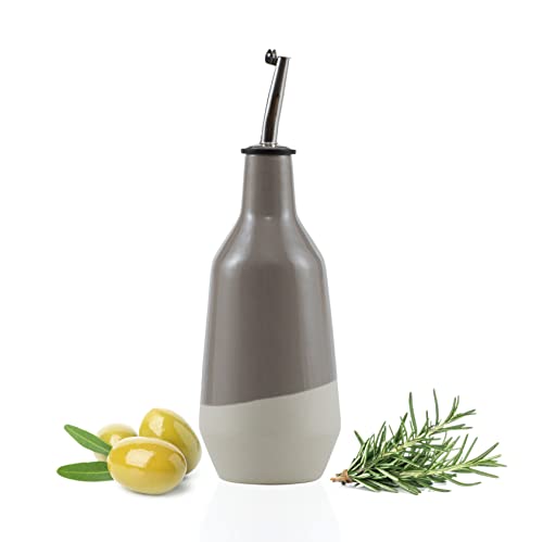 Kaki Ceramic Olive Oil Dispenser, Modern Design Oil/Vinegar/Syrup/Sauce Bottle For Kitchen, Pancake Batter Dispenser, Honey Dispenser, Natural Clay Large Capacity 16.9 Ounce (Grey) #TOP1