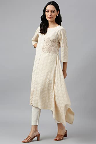 Image of W for Woman Women's Rayon Regular Fit Asymmetric Paisley Print Kurta in Boat Neck